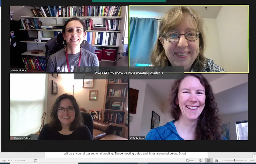 Zoom screenshot of four women in offices.